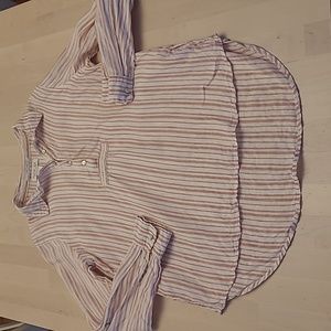 RACHEAL ZOE Pink and White Linen Striped Casual Pullover Shirt w/ Roll Up Sleeve